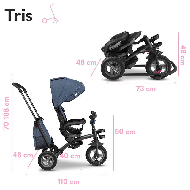 Lionelo Tris Jeans blue tricycle balance bike children's bike with push bar whisper-quiet rubber tires
