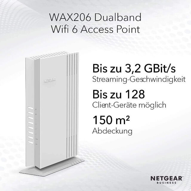 NETGEAR WAX206 WLAN Access Point WiFi 6 Desktop 3200 MBit/s Dualband 4x Gigabit Ports LAN-Ports