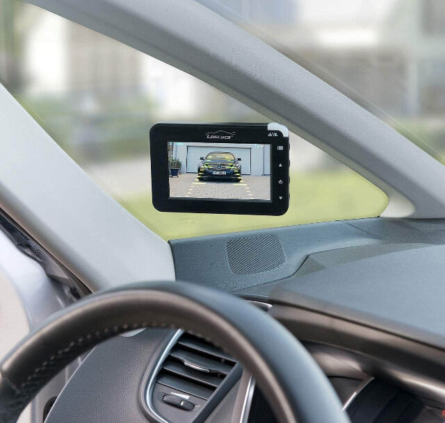 Lescars Kabellose Solar-Funk-Rückfahrkamera mit großem Farb-Monitor und wetterfestem Gehäuse