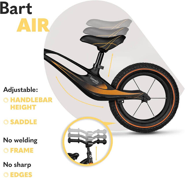 Lionelo Bart Air ultraleichtes Laufrad mit Magnesiumrahmen in schwarz ab 2Jahre bis 30kg Fahrrad Tretroller Tretbike
