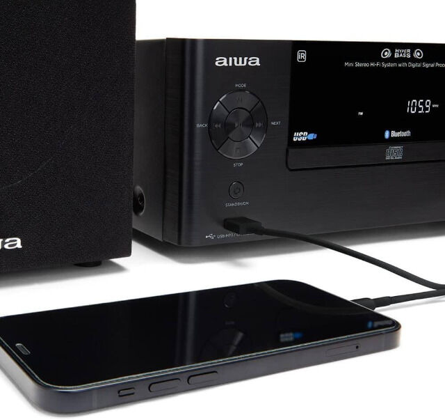 Aiwa MSBTU-500 Mikro-Anlage Fernbedienung, Hi-Fi, Bluetooth,MP3, FM,50 W (RMS), Stereoanlage, Musikanlage, Soundsystem