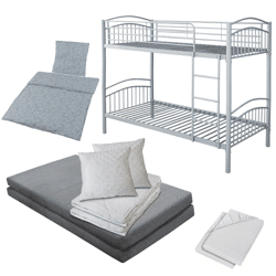 Complete set: divisible bunk bed 190x90 cm including 2 mattresses, 2 bed sets, 2 fitted sheets and 2 sets of bed linen