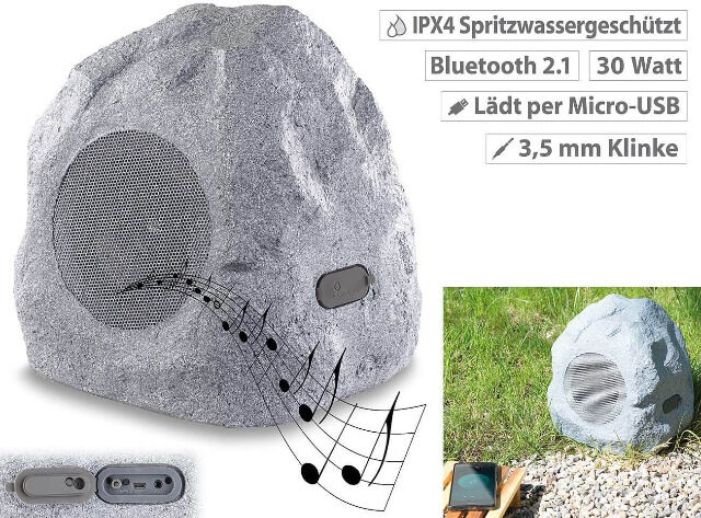 auvisio Gartenlautsprecher MSS-430.rock Garten- und Outdoor-Lautsprecher Stein Optik Bluetooth Boxen Speaker HiFi Audio Anlage Sound Musik 