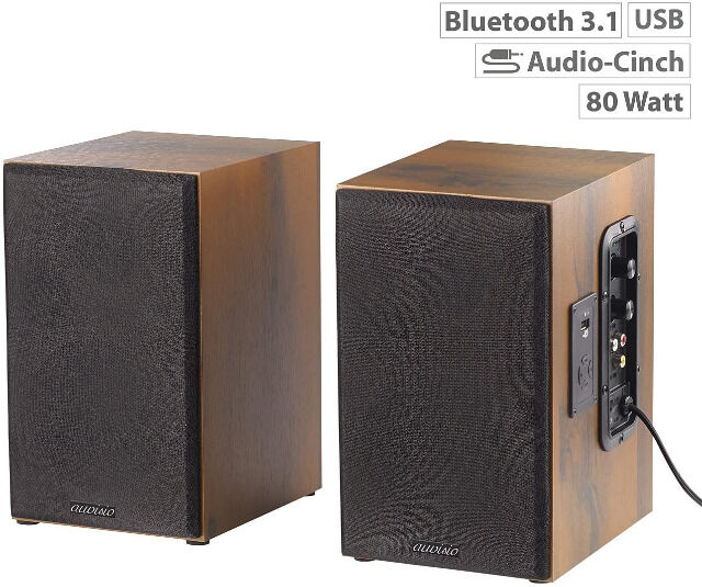 auvisio MSS-90. usb Lautsprecher Holz Gehäuse Aktiver Stereo-Regallautsprecher Bluetooth Boxen Speaker HiFi Audio Anlage Sound Musik 