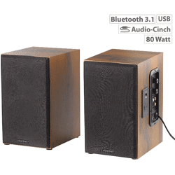 auvisio MSS-90. usb Lautsprecher Holz Gehäuse Aktiver Stereo-Regallautsprecher Bluetooth Boxen Speaker HiFi Audio Anlage Sound Musik 