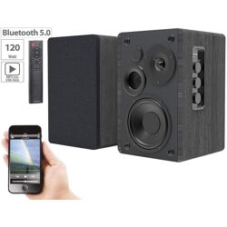 auvisio MSS-95. usb Aktives Stereo-Regallautsprecher-Set Holz-Gehäuse Bluetooth 5.0 120Watt Bluetooth Boxen Speaker HiFi Audio Anlage Sound 