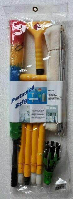 8 tlg Haushalt / Putzset mit Teleskopstab 80cm + Staubwedel, Microfaser- Reinigung