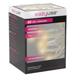 60er LED - Lichterkette IP 20 ca.6,2 m Kaltweiß Dekoration batteriebetrieben, Weihnachten