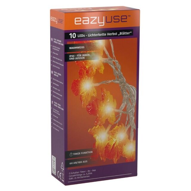 10 LED Lichterkette ca. 1,20 Meter Blätter warmweiß Party Weihnachten