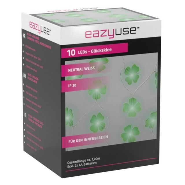 10'er LED - Lichterkette IP20 ca.1,20 m Glücksklee batteriebetrieben 2 x AA Weihnachten