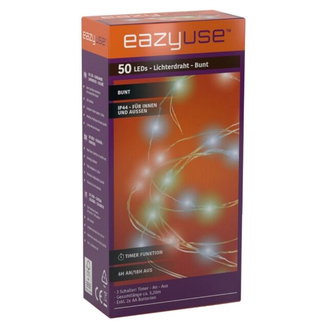 50 LED Lichterkette ca. 5,20 Meter bunt Weihnachten Deko