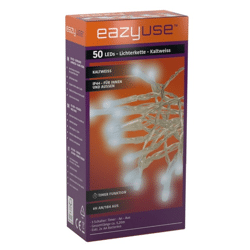 50 LED Lichterkette ca. 5,20 Meter kaltweiß batteriebetrieben 2 x AA IP44 Weihnachten