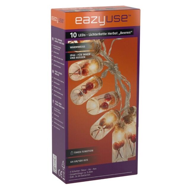 LED fairy lights 10, berries, warm white, approx. 1.2 m Christmas