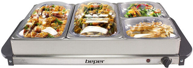 BEPER P101TEM001 Buffetwärmer aus Stahl/Kunststoff Essenswärmer Warmhalter Warmhalteplatte Wärmeplatte Chafing Dish
