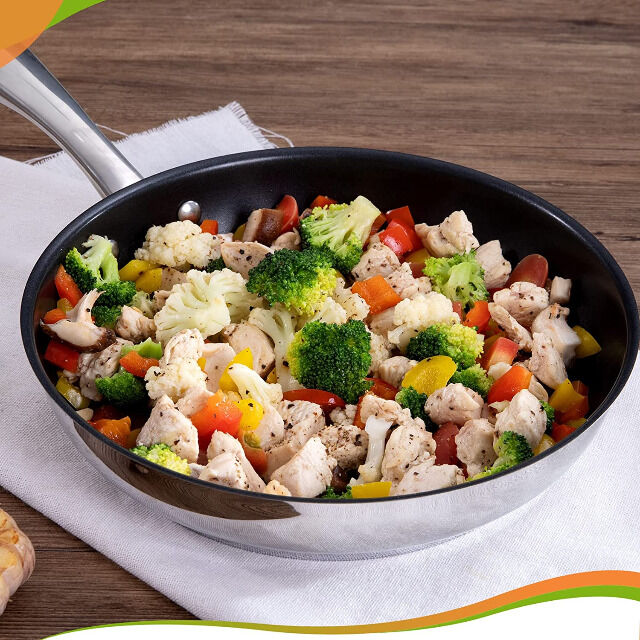 Pfanne Bratpfanne 24 cm Induktion aus Edelstahl mit Antihaftbeschichtung, backofenfest, leicht zu reinigen