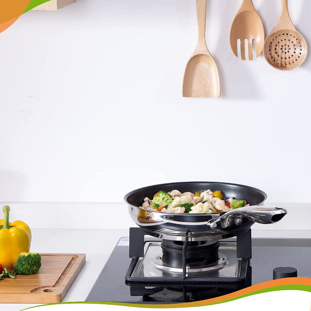 Pfanne Bratpfanne 24 cm Induktion aus Edelstahl mit Antihaftbeschichtung, backofenfest, leicht zu reinigen