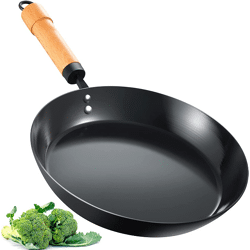 Pfanne Induktion 26 cm, Bratpfanne mit abnehmbarem Holzgriff aus Karbonstahl, unbeschichtete Omelettpfanne, ofenfeste Eisenpfann