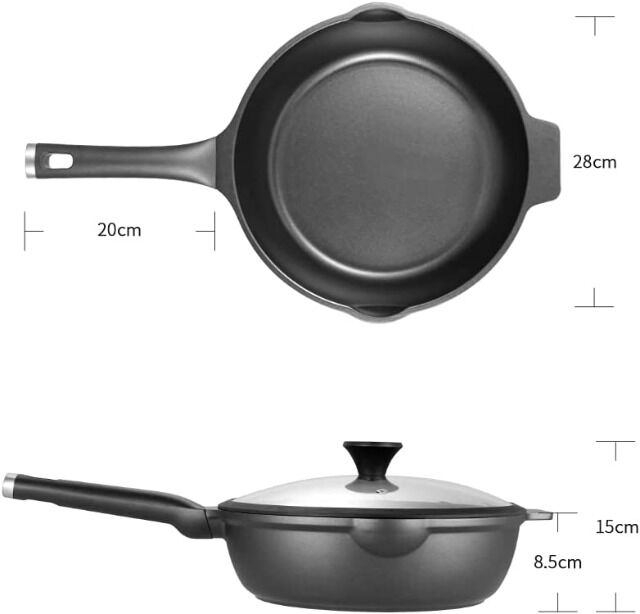 Wokpfanne Induktion 28 cm, Wok Pfanne Schmorpfanne mit Deckel, Pfanne mit ABS-Griff, antihaftbeschichtet, spülmaschinenfest, Sch