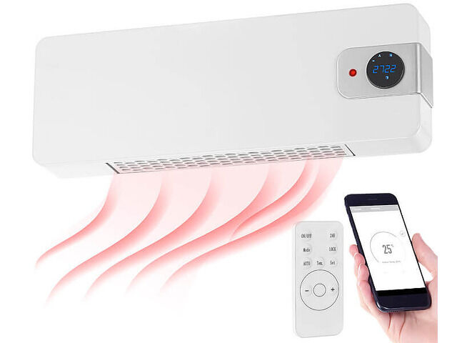 Sichler WLAN Keramik Heizlüfter WLAN-Wandheizlüfter, LED-Display, 2.000 W, App, Google & Alexa Standheizung, Ventilator