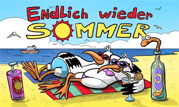 Flagge ENDLICH WIEDER SOMMER 90 x 150 cm mit 2 Messingösen Urlaub, Meer, Strand Sonne, Sommer, See Ufer Freizeit Ferien