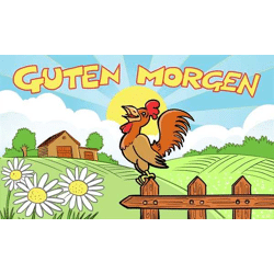 Flagge GUTEN MORGEN 90 x 150cm mit 2 Messingösen Sonnenaufgang morgens Hahn Sonne Flagge Fahne Mottofahne Hissflagge 