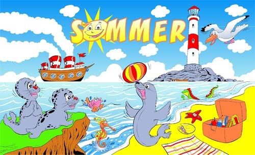 Flagge SOMMER LEUCHTTURM 90 x 150 cm Strand Sommer Sonne Urlaub Meer Küste Leuchtturm Ferien Reisen Spass Hissflagge Sturmflagge