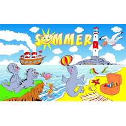 Flagge SOMMER LEUCHTTURM 90 x 150 cm Strand Sommer Sonne Urlaub Meer Küste Leuchtturm Ferien Reisen Spass Hissflagge Sturmflagge