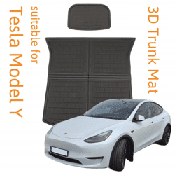3D Kofferraummatte + Unterbodenmatte passend für Tesla Model Y / Performance rutschfest Automatte Gummimatte Tesla-Fußmatte wasserabweisend