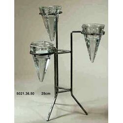 3er Kerzen / Teelicht Halter Ständer aus Metall mit Glaskristall