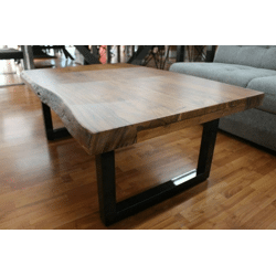 Couchtisch + Massivholz Akazie + Baumkante + Metall Gestell