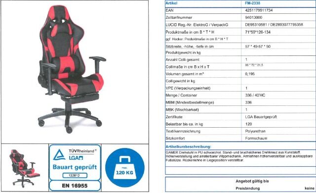 Bürostuhl Gaming Stuhl + Kissen + Fußstütze + Neu auf Lager
