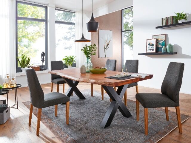 Esstisch Tisch + Massivholz Akazie +ECHTE Baumkante + 200x100 cm