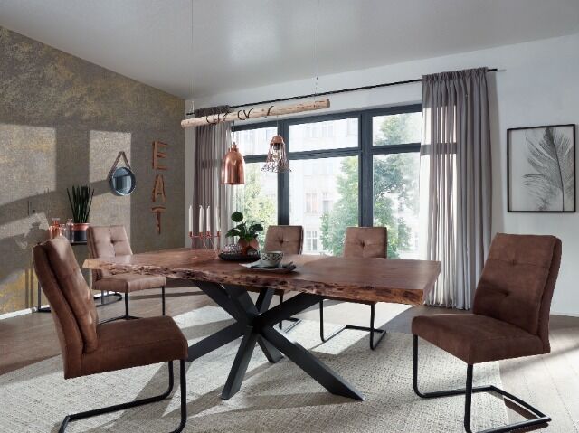 Esstisch Tisch + Massivholz Akazie +ECHTE Baumkante + 220x100 cm