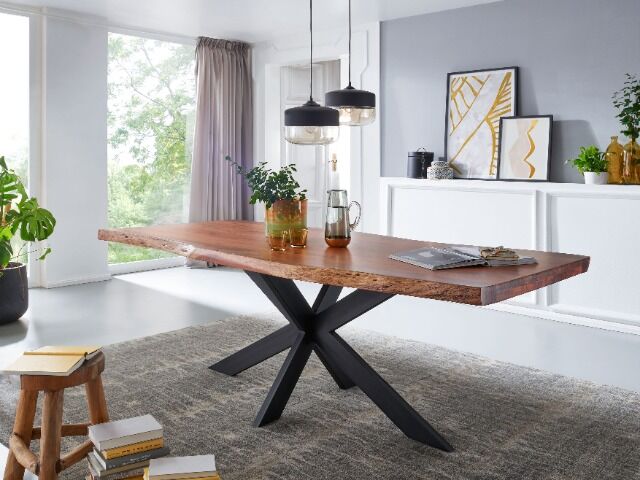 Esstisch Tisch + Massivholz Akazie +ECHTE Baumkante + 220x100 cm