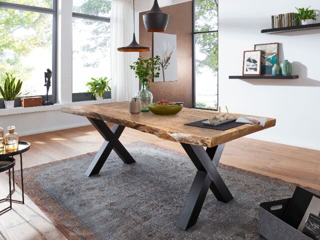 Esstisch Tisch + Massivholz Akazie +ECHTE Baumkante + 220x100 cm