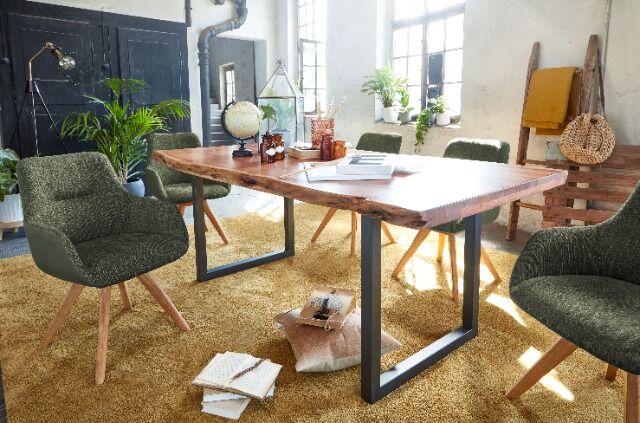 Esstisch Tisch + Massivholz Akazie +ECHTE Baumkante + 160x90 cm