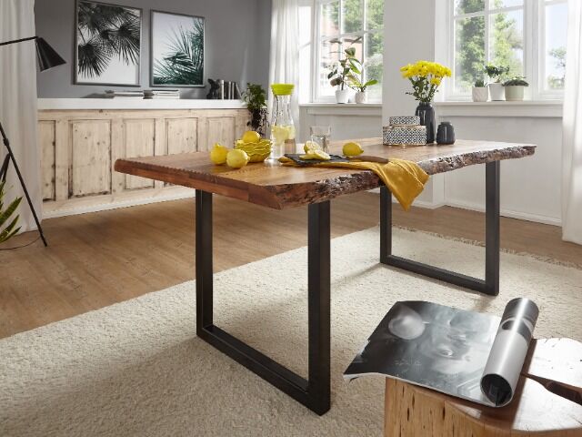 Esstisch Tisch + Massivholz Akazie +ECHTE Baumkante + 160x90 cm