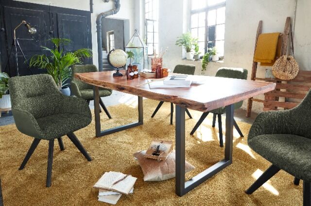 Esstisch Tisch + Massivholz Akazie +ECHTE Baumkante + 180x90 cm