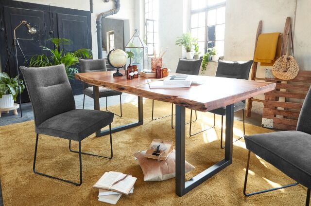 Esstisch Tisch + Massivholz Akazie +ECHTE Baumkante + 200x100 cm