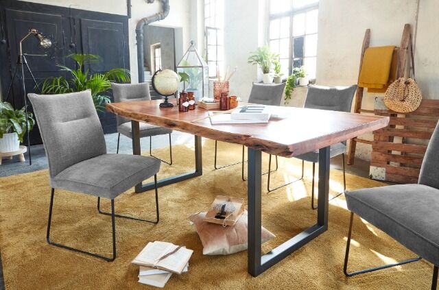 Esstisch Tisch + Massivholz Akazie +ECHTE Baumkante + 220x100 cm