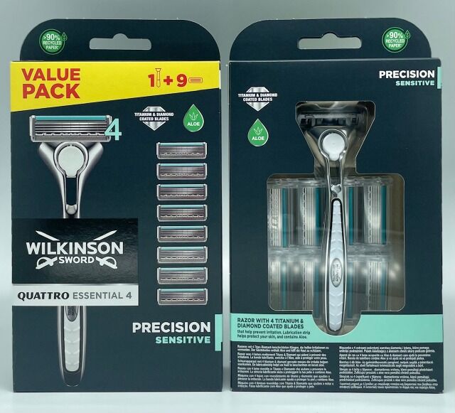 WILKINSON QUATTRO TITANIUM  ESSENTIAL 4 SENSITIVE RASIERER + 9 ERSATZKLINGEN