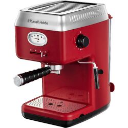 Russell Hobbs Siebträger Retro Espressomaschine Rot + 2 Tasseinsätzen + Wassertank+ Milchschaumdüse Retro-Küchenausstattung Kaffeemaschine