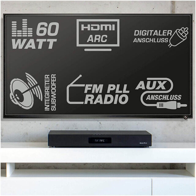 AudioAffairs TVS 2018 TV Soundbar Soundsystem mit Bluetooth 3.0 UKW FM Radio und Subwoofer Heimkino, TV-Lautsprecher, TV-Box, TV-Soundbox