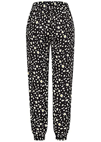 Hailys Damen Viskose Stoffhose Tunnelzug Blumen Muster schwarz Weiss