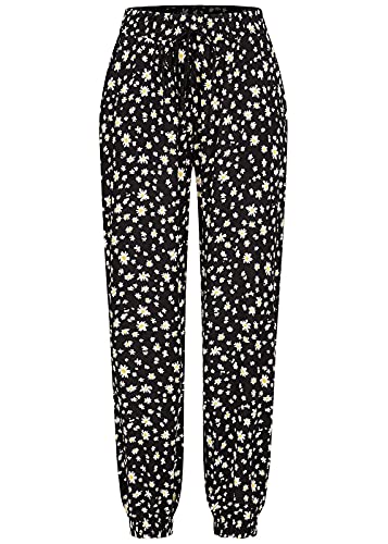 Hailys Damen Viskose Stoffhose Tunnelzug Blumen Muster schwarz Weiss