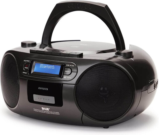 Aiwa BBTC-660DAB/BK Schwarz Tragbares Hifi Radio mit CD, Kassttendeck, Bluetooth,DAB+,USBCD-Player, Kassettenspieler,Radio,FM, Ghettoblaster