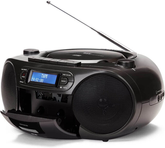 Aiwa BBTC-660DAB/BK Schwarz Tragbares Hifi Radio mit CD, Kassttendeck, Bluetooth,DAB+,USBCD-Player, Kassettenspieler,Radio,FM, Ghettoblaster