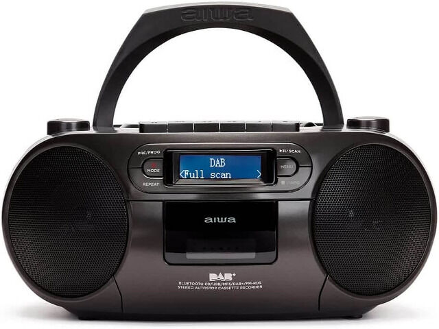 Aiwa BBTC-660DAB/BK Schwarz Tragbares Hifi Radio mit CD, Kassttendeck, Bluetooth,DAB+,USBCD-Player, Kassettenspieler,Radio,FM, Ghettoblaster