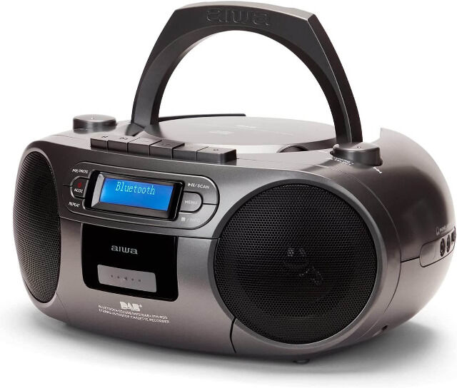 Aiwa BBTC-660DAB/MG Grau Tragbares Hifi Radio mit CD, Kassttendeck, Bluetooth,DAB+,USBCD-Player, Kassettenspieler, Radio, FM, Ghettoblaster