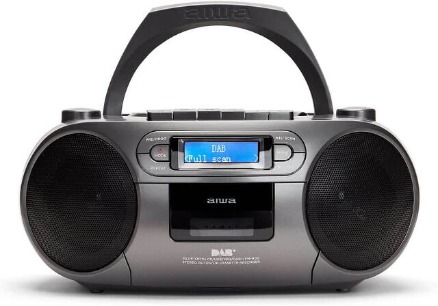 Aiwa BBTC-660DAB/MG Grau Tragbares Hifi Radio mit CD, Kassttendeck, Bluetooth,DAB+,USBCD-Player, Kassettenspieler, Radio, FM, Ghettoblaster
